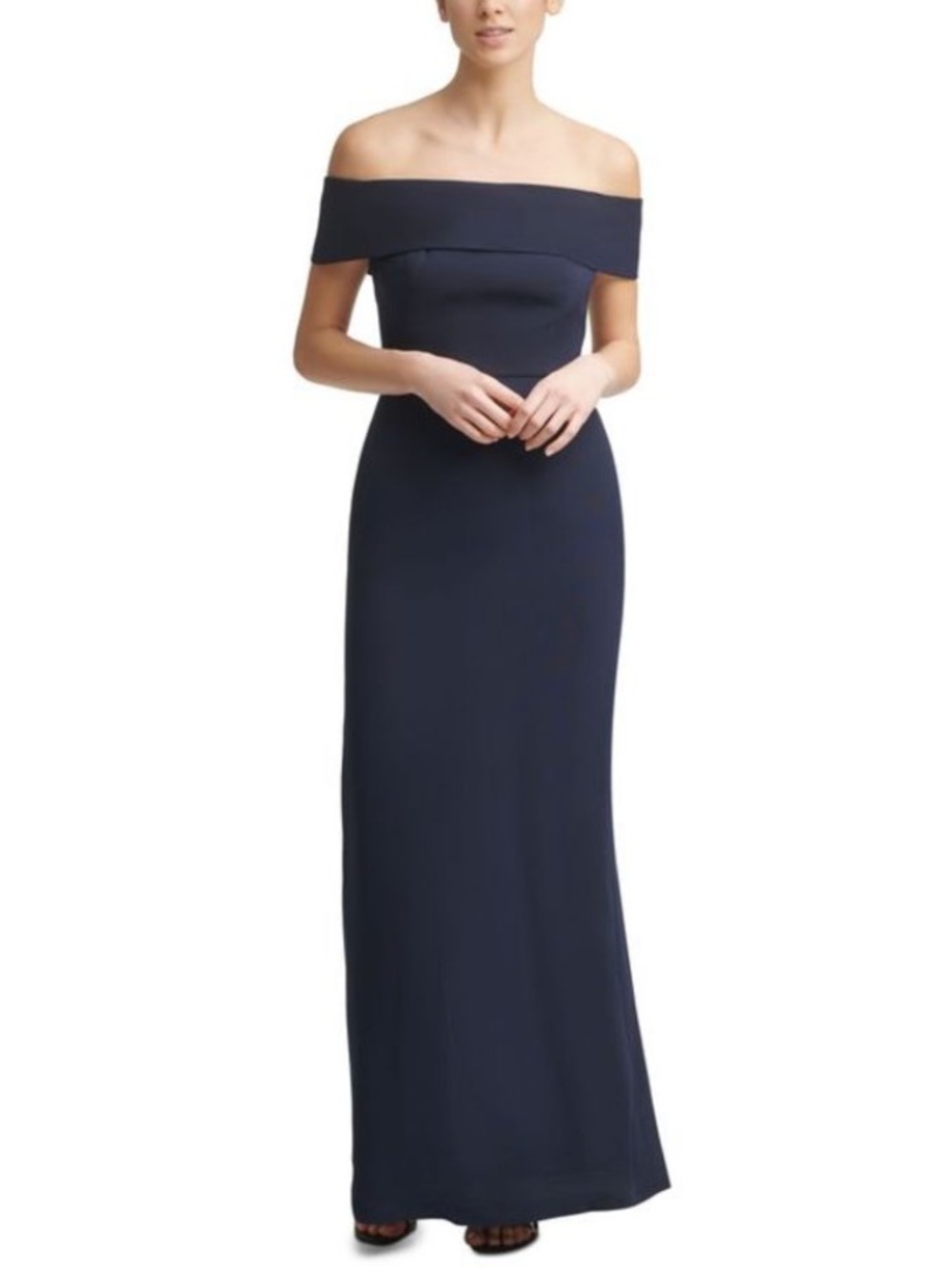 CALVIN KLEIN Off-Shoulder Navy Blue Crepe Evening Gown ❤️❤️